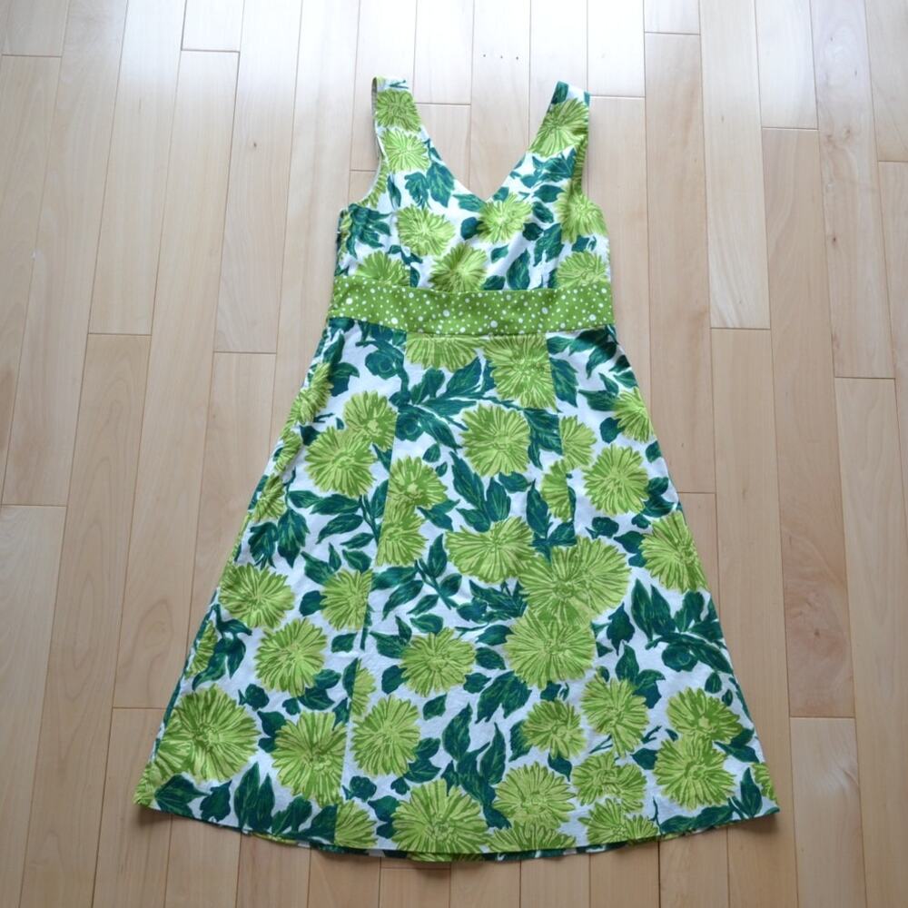 Boden Midi A-Line Sleeveless Dress Green Floral Print Size 6 - Picture 4 of 4